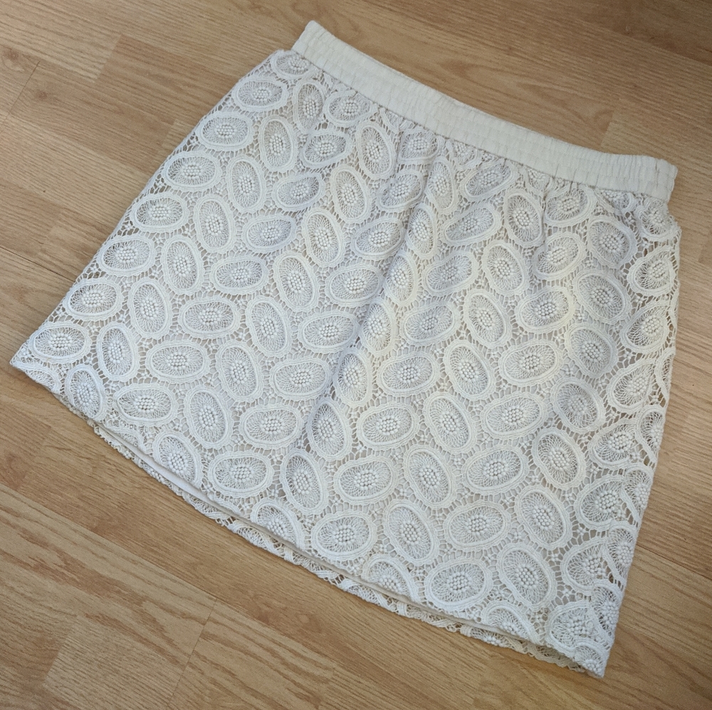 🆕 Club Monaco Cream Ivory Lace Crochet Overlay 12 Skirt